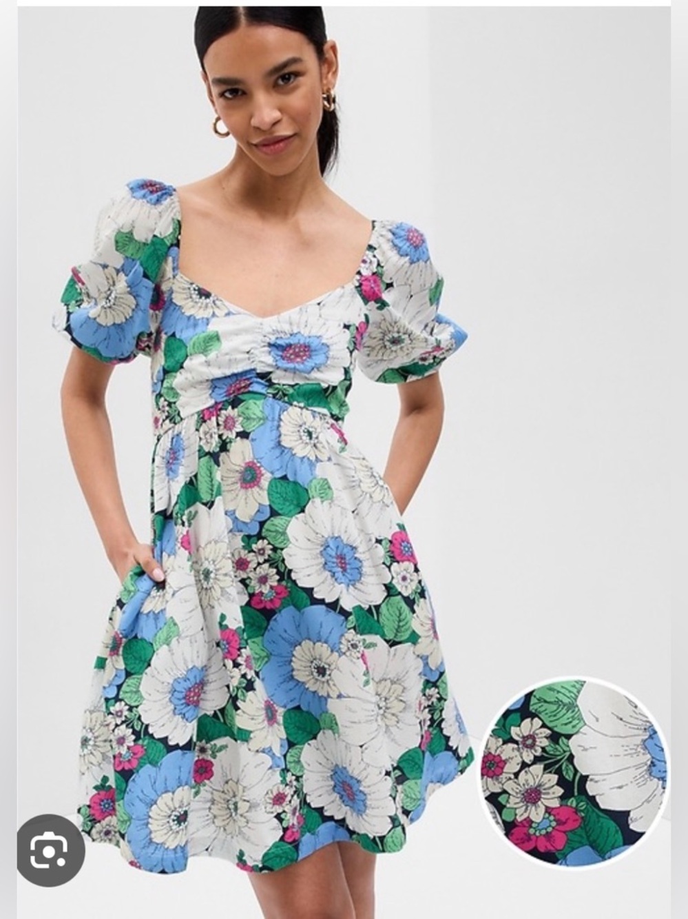 Floral Puff Sleeve Mini Dress M